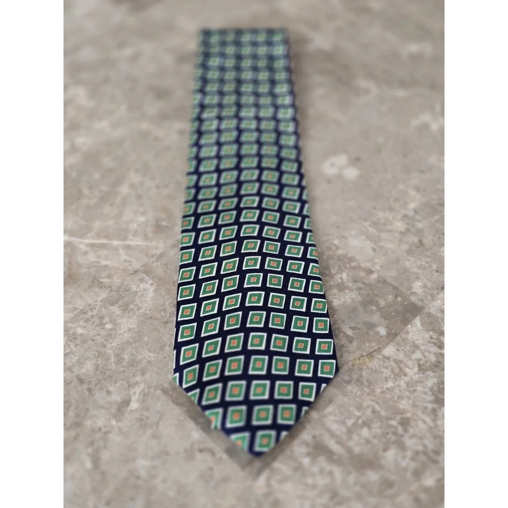 Vintage Chaps Ralph‎ Lauren Men's Silk Tie Blue Green Orange Geometric Print